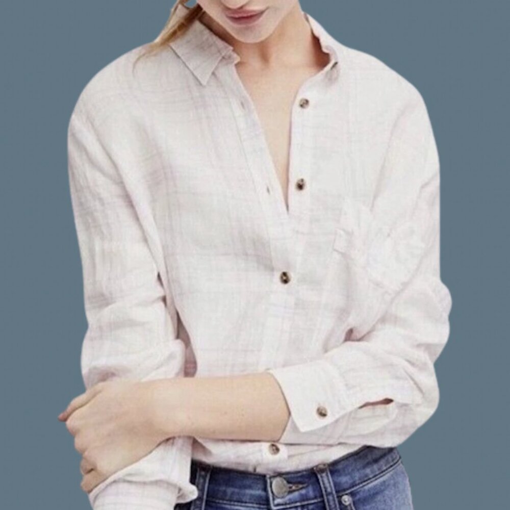 Free People No Limits Lavender 100% Linen Oversized Long‎ Sleeve Button Down XS